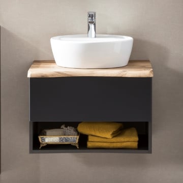 Wastafelmeubel Karan 61cm met wastafel en 1 lade - antraciet/eik
