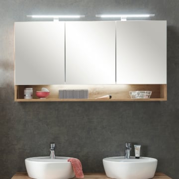 Spiegelkast Karan 120cm 3 deuren met verlichting - eik