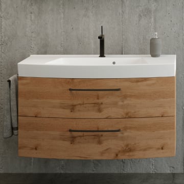 Wastafelmeubel Malvo 100cm 2 lades - eik/zwart