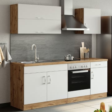 Kitchenette Sorrella 210cm met inbouwoven - wit/eik