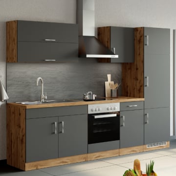 Kitchenette Sorrella 270cm met oven en koelkast - antraciet/eik
