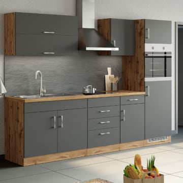 Kitchenette Sorrella 270cm met oven en koelkast - antraciet/eik
