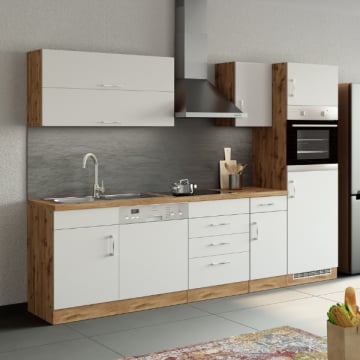 Kitchenette Sorrella 270cm met vaatwas, oven en koelkast - wit/eik