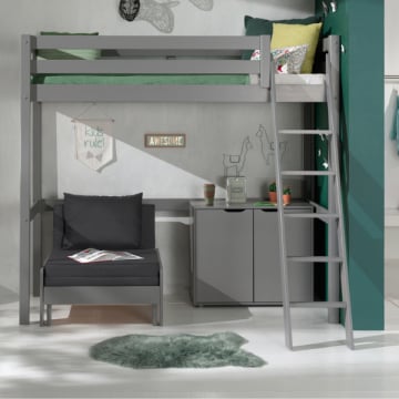 Hoogslaper Claire 90x200 met zetelbed en commode - grijs