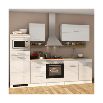 Kitchenette Ragnar 270cm met magnetron, koelkast en oven - hoogglans wit