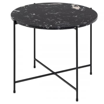 Bijzettafel Avila Ø52 cm - kunstmarmer/zwart