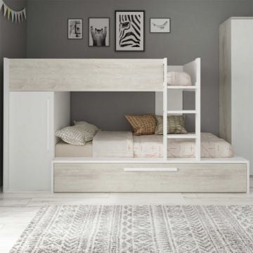 Stapelbed Fleur met kast & bedlade - wit 
