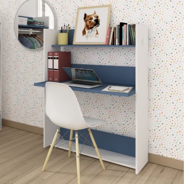Kast met bureaublad Bo0 - wit/ blauw