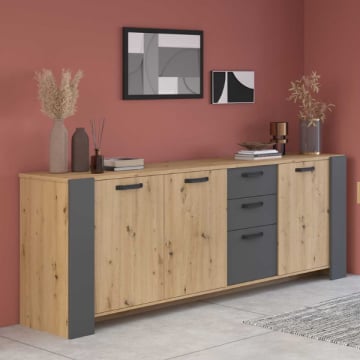 Dressoir London | 219,8 x 52 x 86,5 cm | Eik/Donkergrijs