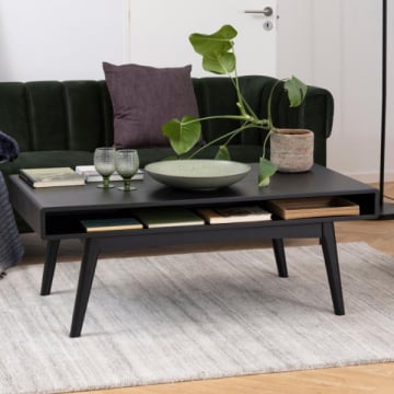 Salontafel Marte 130x70 cm met opbergruimte - zwartgelakt eikenfineer