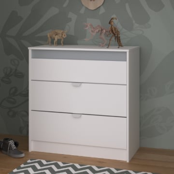 Commode Rue 78 cm met 3 lades - wit/grijs of wit/roze