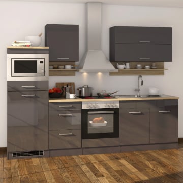 Kitchenette Ragnar 270cm met magnetron, koelkast en oven - hoogglans antraciet