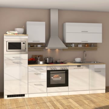 Kitchenette Ragnar 280cm met magnetron, koelkast, oven en vaatwas - hoogglans wit