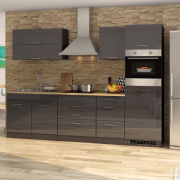 Kitchenette Ragnar 290cm met oven - hoogglans antraciet