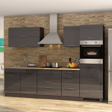 Kitchenette Ragnar 290cm met oven en koelkast - hoogglans antraciet