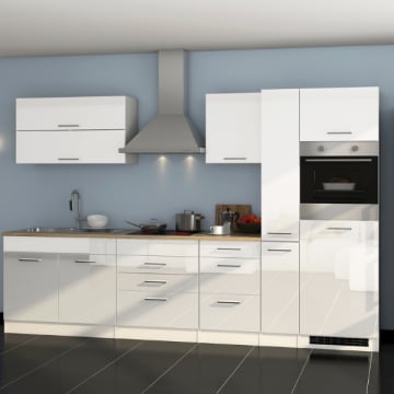 Kitchenette Ragnar 320cm met ruimte voor koelkast en oven - hoogglans wit