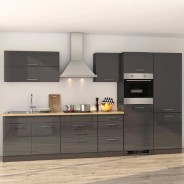 Kitchenette Ragnar 350cm met ruimte voor koelkast-diepvries en oven - hoogglans antraciet