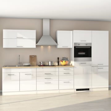 Kitchenette Ragnar 350cm met ruimte voor koelkast-diepvries en oven - hoogglans wit