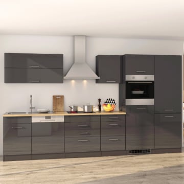 Kitchenette Ragnar 360cm met ruimte voor koelkast-diepvries, oven en vaatwas - hoogglans antraciet