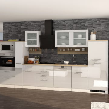 Kitchenette Ragnar 370cm met ruimte voor oven, microgolf, vaatwas en koelkast - hoogglans wit