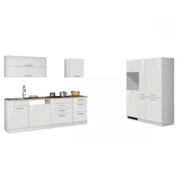Kitchenette Ragnar 390cm met ruimte voor koelkast-diepvries, oven en vaatwas - hoogglans wit