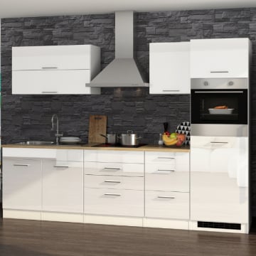 Kitchenette Ragnar 290cm met koelkast en oven - hoogglans wit