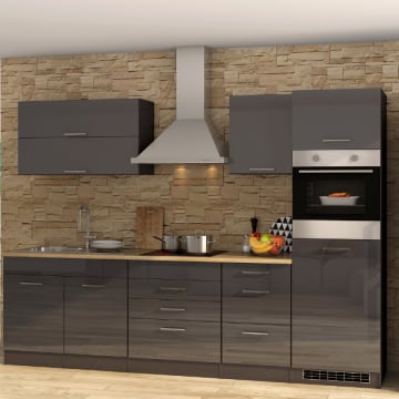 Kitchenette Ragnar 290cm met koelkast en oven - hoogglans antraciet