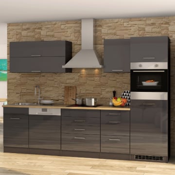 Kitchenette Ragnar 300cm met vaatwas en oven - hoogglans antraciet