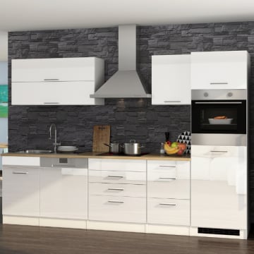 Kitchenette Ragnar 300cm met vaatwas en oven - hoogglans wit
