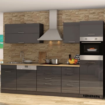 Kitchenette Ragnar 300cm met vaatwas en oven - hoogglans antraciet