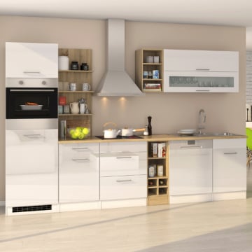 Kitchenette Ragnar 310cm met vaatwas, oven en koelkast - hoogglans wit