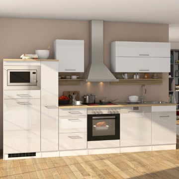 Kitchenette Ragnar 310cm met magnetron, koelkast, oven en vaatwas - hoogglans wit