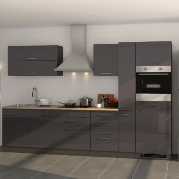 Kitchenette Ragnar 320cm met oven - hoogglans antraciet