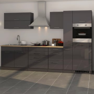 Kitchenette Ragnar 320cm met oven en koelkast - hoogglans antraciet
