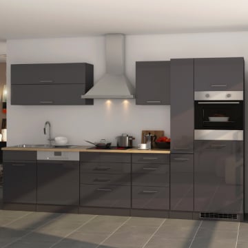 Kitchenette Ragnar 330cm met oven en vaatwas - hoogglans antraciet