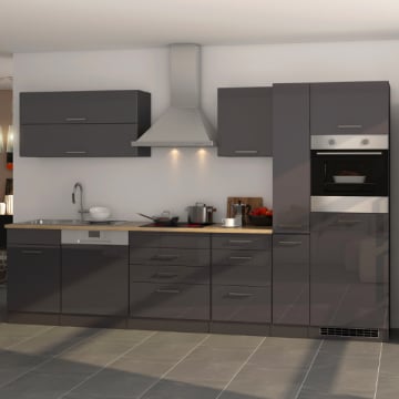 Kitchenette Ragnar 330cm met oven en vaatwas - hoogglans antraciet