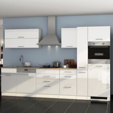 Kitchenette Ragnar 330cm met koelkast, oven en vaatwas - hoogglans wit