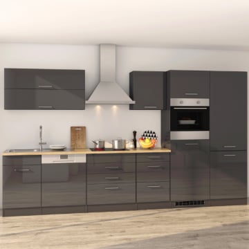 Kitchenette Ragnar 360cm met koelkast-diepvries, oven en vaatwas - hoogglans antraciet
