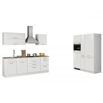 Kitchenette Ragnar 380cm met koelkast-diepvries en oven - hoogglans wit