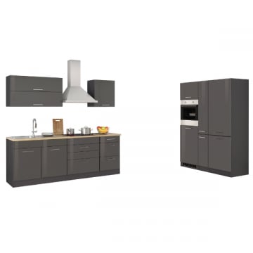 Kitchenette Ragnar 380cm met koelkast-diepvries en oven - hoogglans antraciet