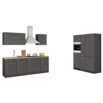Kitchenette Ragnar 380cm met koelkast-diepvries en oven - hoogglans antraciet