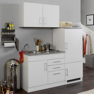 Kitchenette Toto 160cm met kookplaat en koelkast - wit/marmer