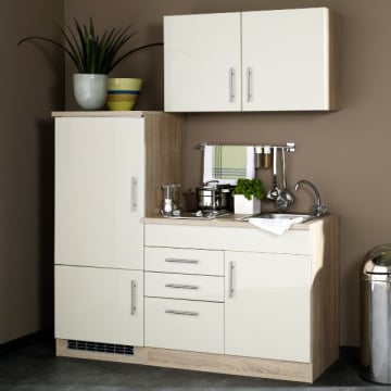 Kitchenette Toto 160cm met kookplaat en koelkast - hoogglans crème