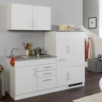 Kitchenette Toto 190cm met kookplaat en koelkast - wit/marmer