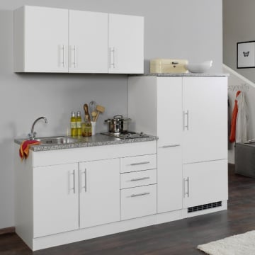 Kitchenette Toto 210cm met kookplaat en koelkast - wit/marmer