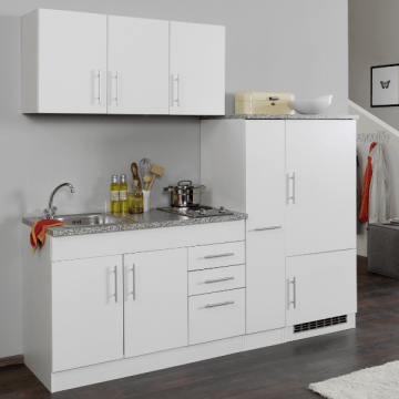 Kitchenette Toronto | Bovenkast, spoelbak, kookplaat, ingebouwde koelkast | Wit