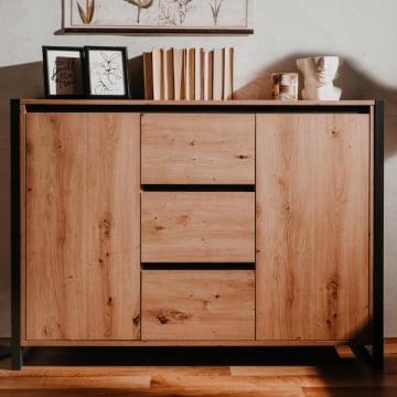 Dressoir Damon 120cm met 2 deuren & 3 lades - eikdecor/antraciet