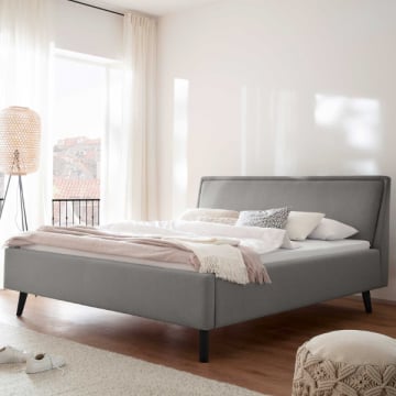 Tweepersoonsbed Estee 160x200cm met opbergruimte - lichtgrijs/zwart