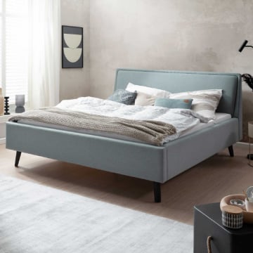 Tweepersoonsbed Estee 160x200cm met opbergruimte - ijsblauw/zwart