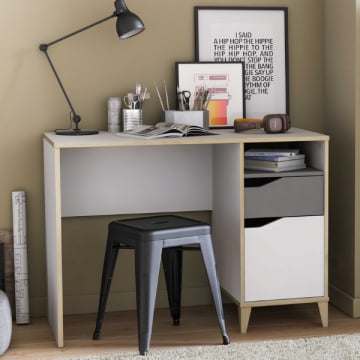 Bureau Gerry-lichtgrijs/mat wit/Kronberg eik